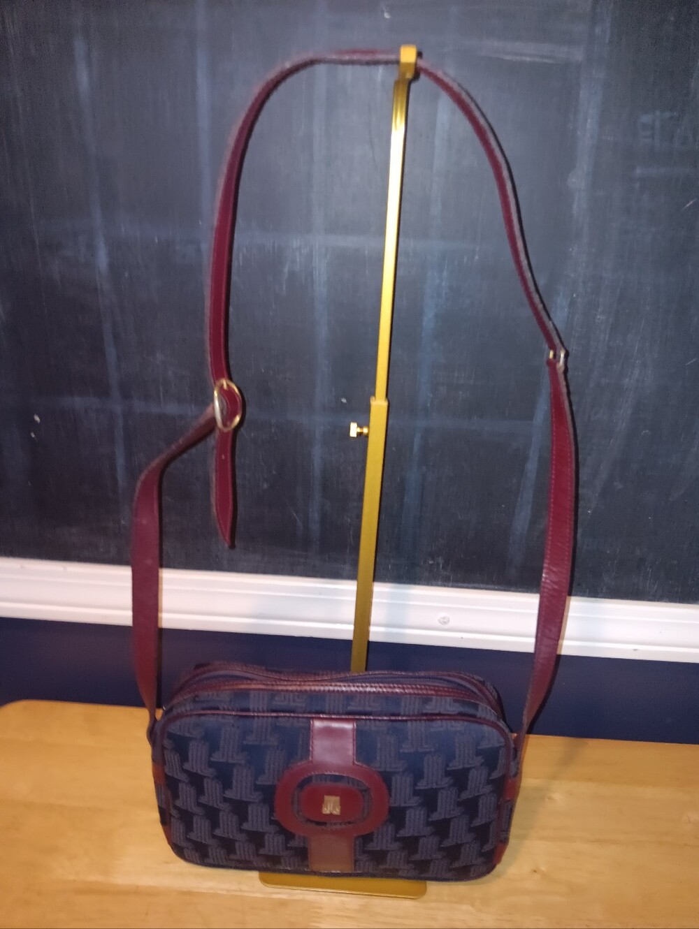 Lanvin Vintage Canvas Navy and Burgundy Crossbody Camera Bag